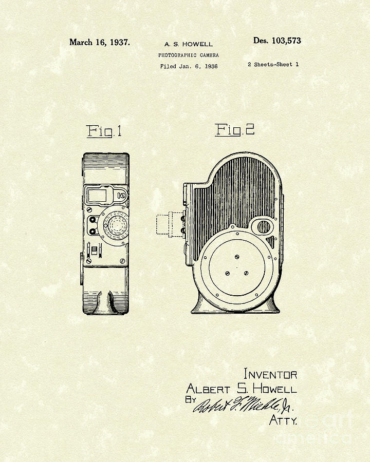 Camera 1937 Patent Art Drawing by Prior Art Design