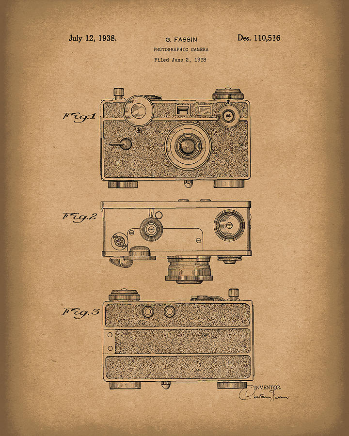 Camera 1938 Patent Art Brown Drawing by Prior Art Design