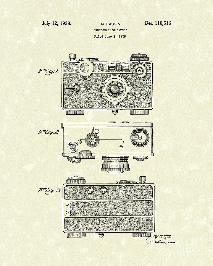 Camera 1938 Patent Art Drawing by Prior Art Design