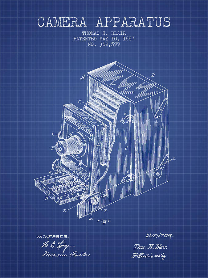 Vintage Digital Art - Camera Apparatus Patent from 1887 - Blueprint by Aged Pixel