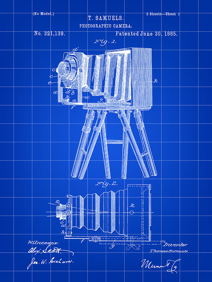 Camera Patent 1885 - Blue Digital Art by Stephen Younts