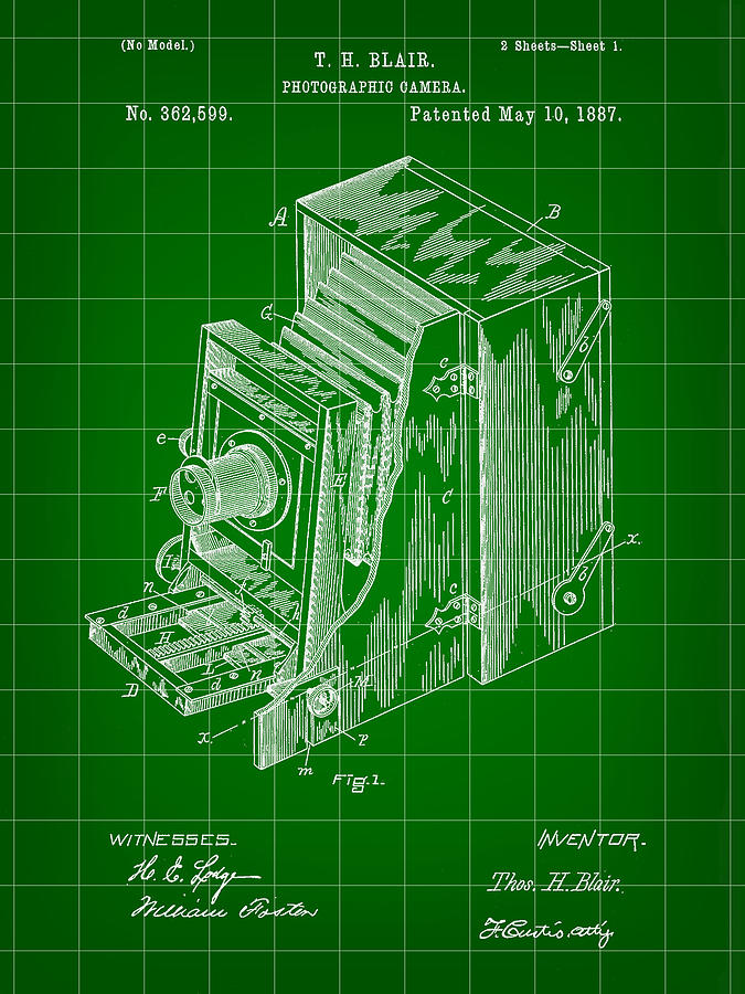 Camera Patent 1887 - Green Digital Art by Stephen Younts