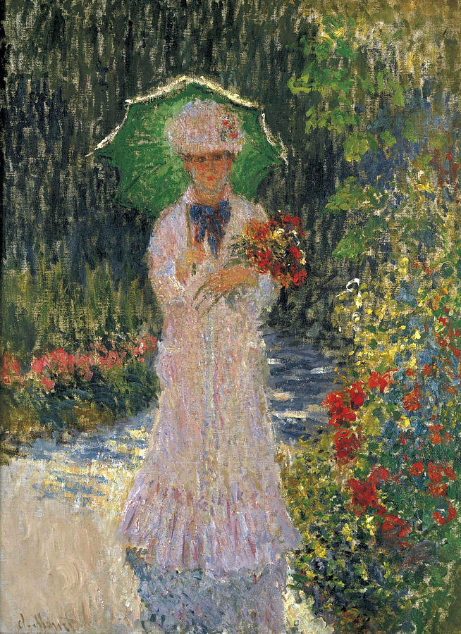 Camille with Green Umbrella Painting by Claude Monet