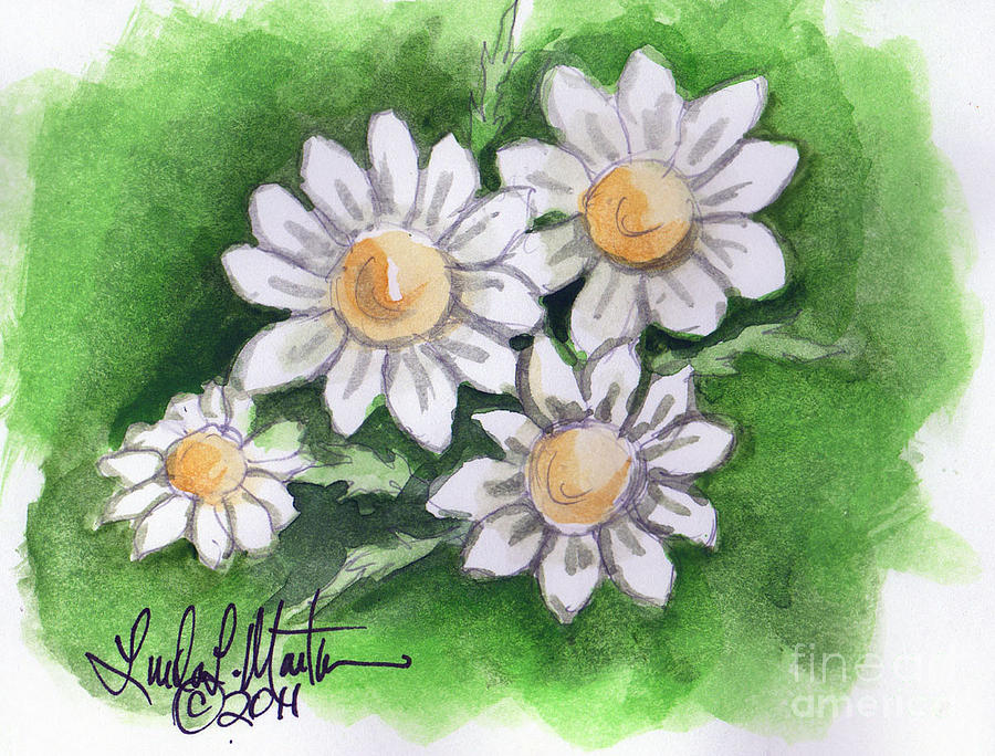 Camomile Flowers Painting by Linda L Martin