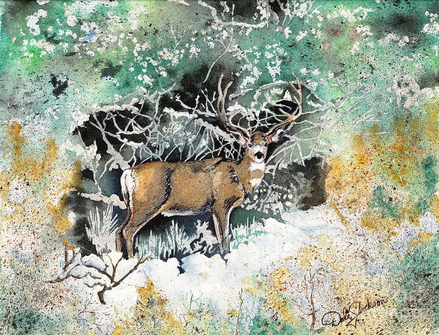 Camouflaged Mule Deer Buck In Winter Painting
