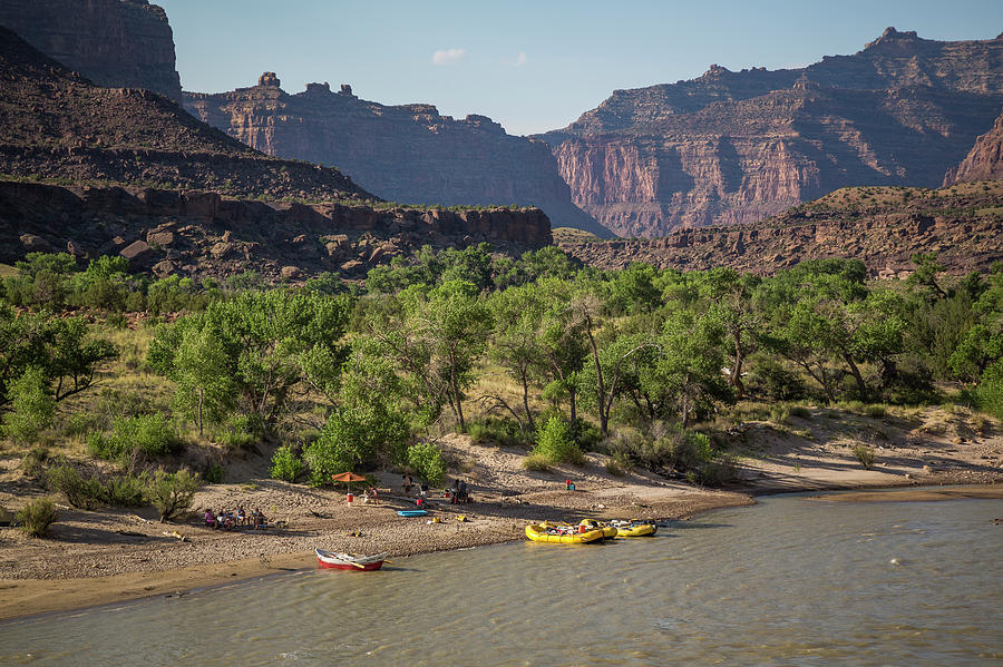 Nature Photograph - Camp And Rafts On Bank Of Green River by Whit Richardson