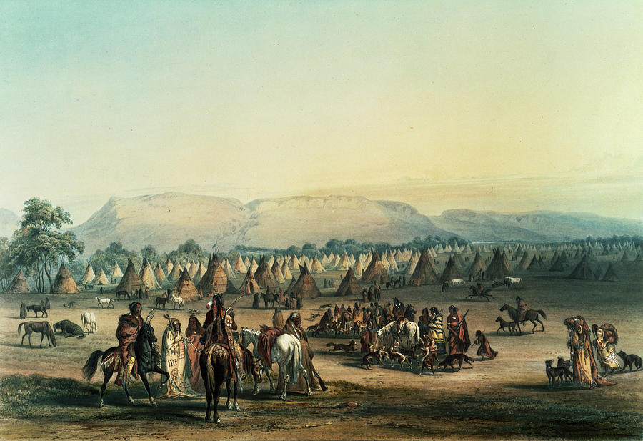 Dog Photograph - Camp Of Piekann Indians Colour Litho by George Catlin