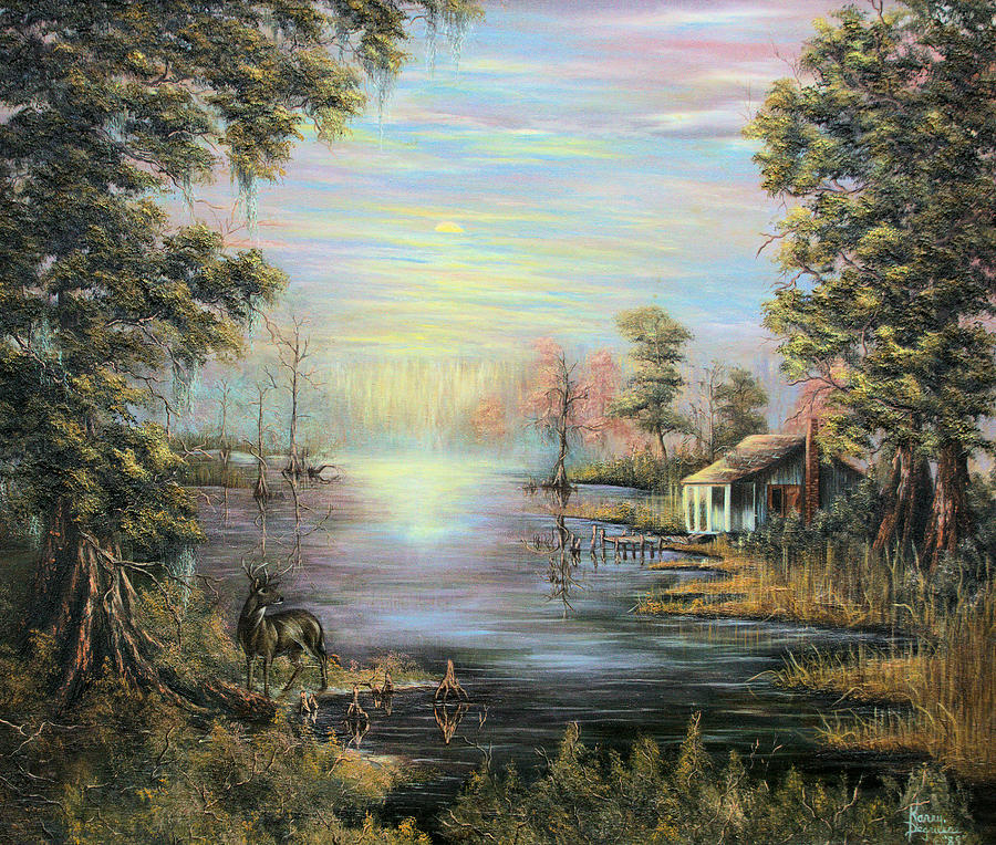 Deer Painting - Camp on the Bayou by Karry Degruise
