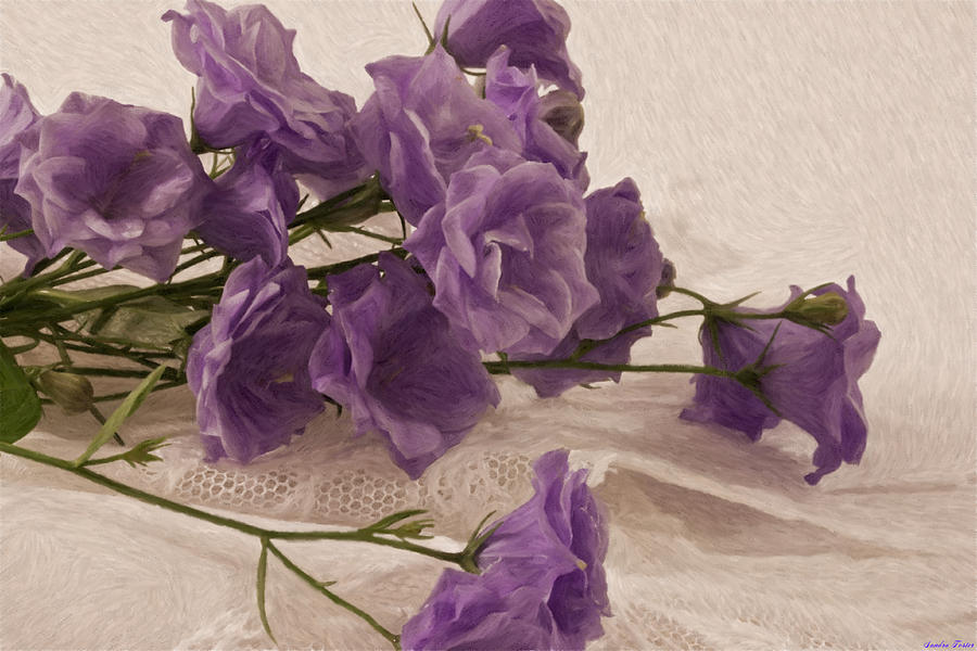 Campanulas And Lace Digital Pastel Art Work Photograph by Sandra Foster