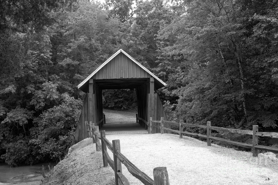 Campbells Cover Bridge in Black and White Photograph by Sandra Clark