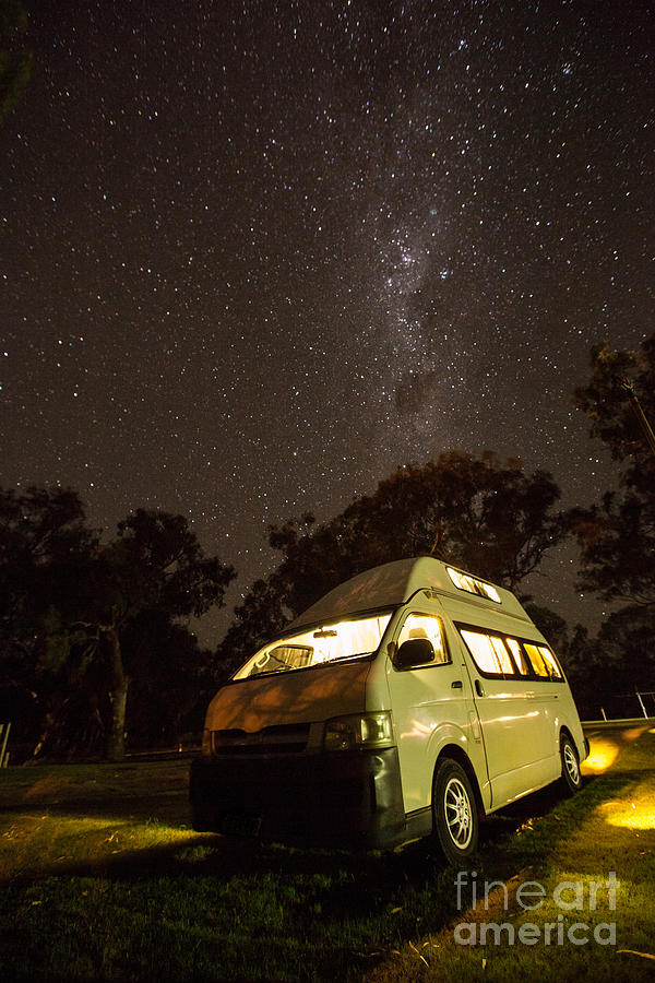 Tree Photograph - Campervan in the night by Gabor Pozsgai
