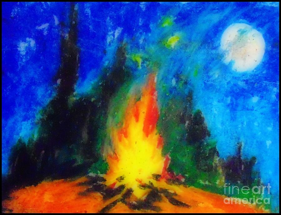 Landscape Painting - Campfire in Forest at Night by John Malone