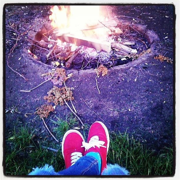 Fire Photograph - Campfire Time. #fire #redshoes #camping by Jessika Olsen