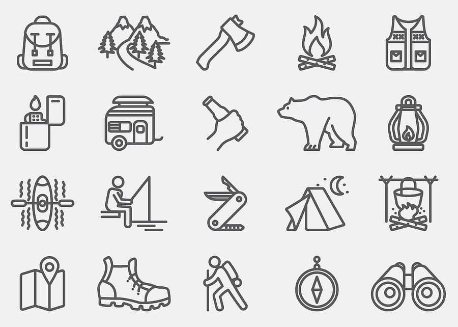 Camping Adventure Line Icons Drawing by LueratSatichob