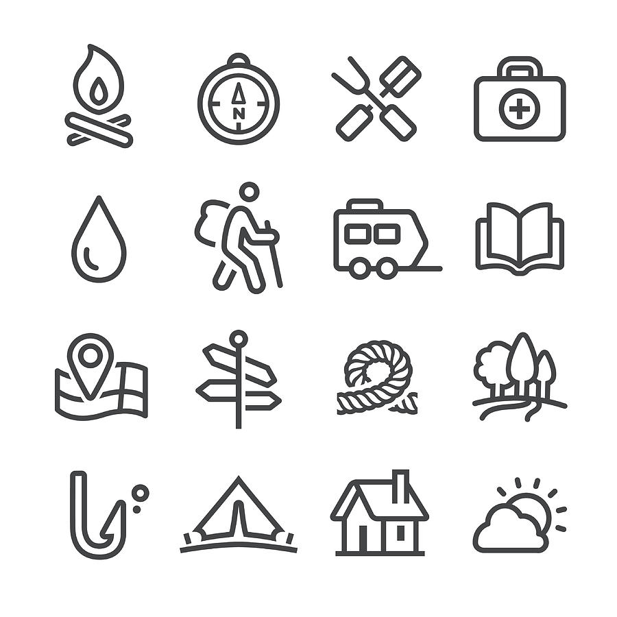 Camping and Outdoor Icons - Line Series Drawing by -victor-