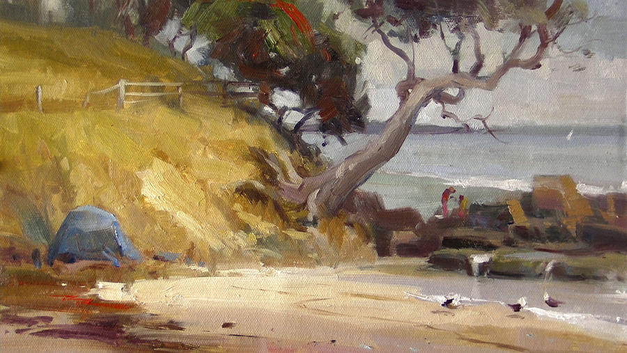 Seagull Painting - Camping at Shelly Beach by Richard Robinson