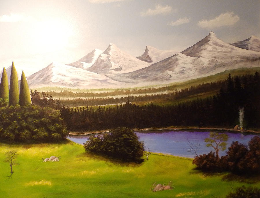 Camping by the mountains. Painting by Dan Wagner