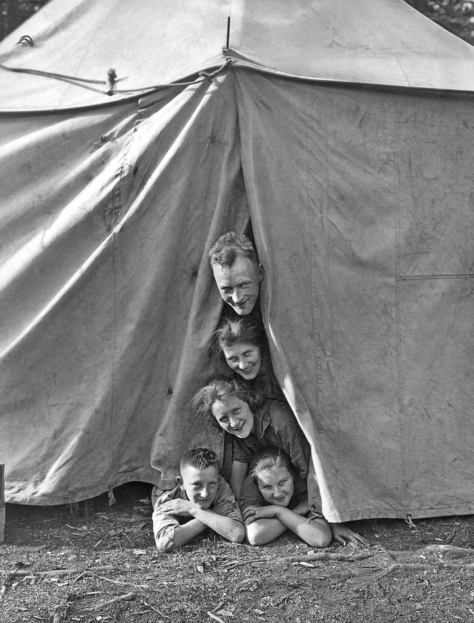 Banff National Park Photograph - Camping Family Portrait by Underwood Archives