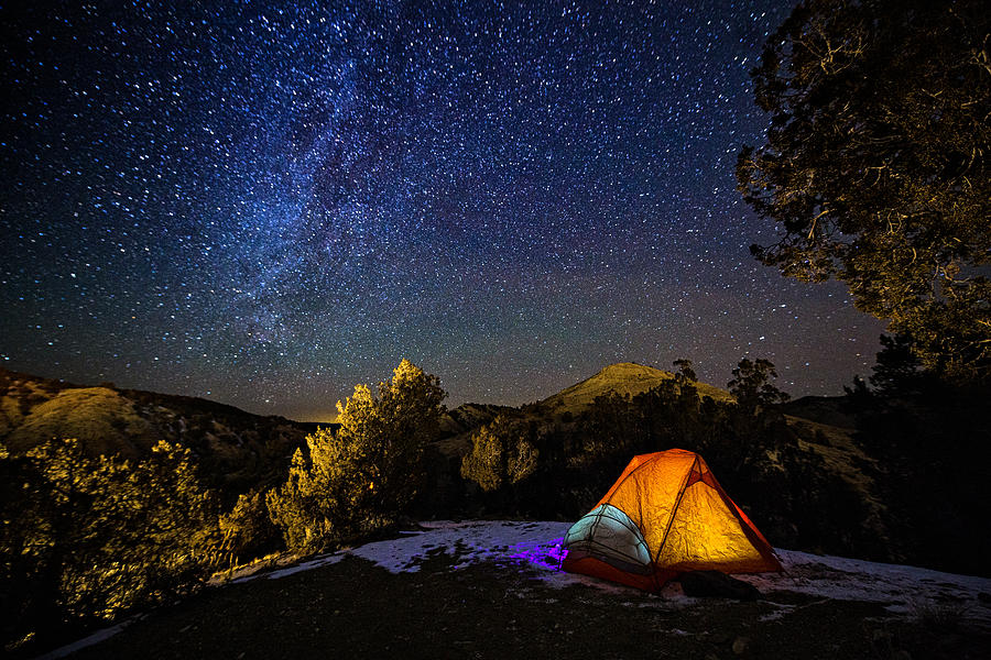 Camping in a Tent Under the Stars and Milky Way Galaxy Photograph by Adventure_Photo