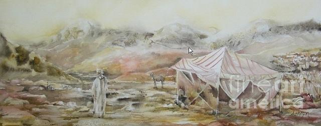 Camping in the desert Painting by Donna Acheson-Juillet