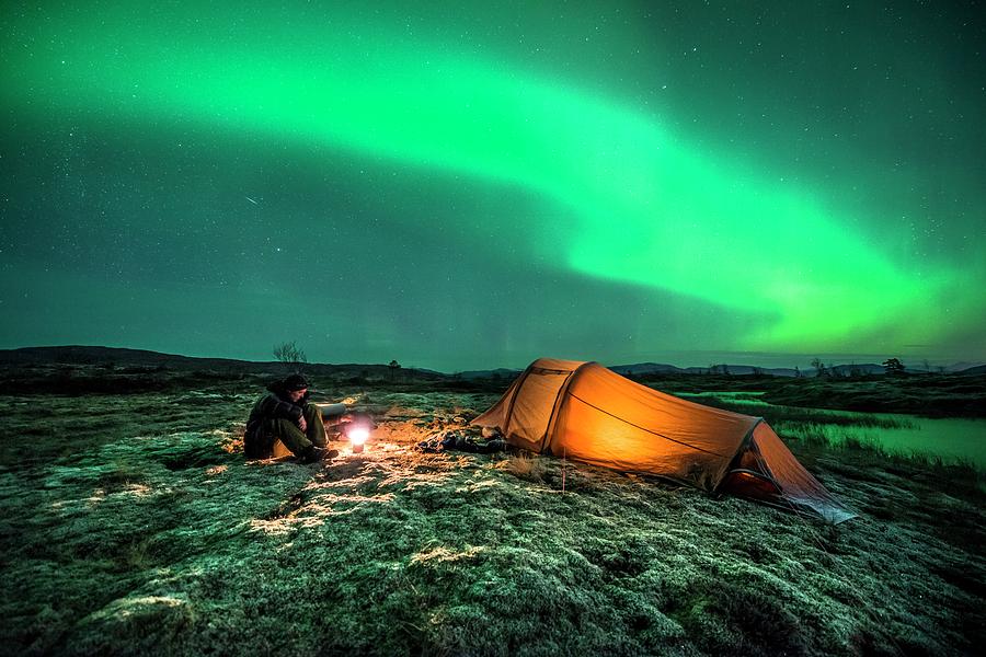 Camping Under The Aurora Borealis Photograph by Tommy Eliassen/science Photo Library