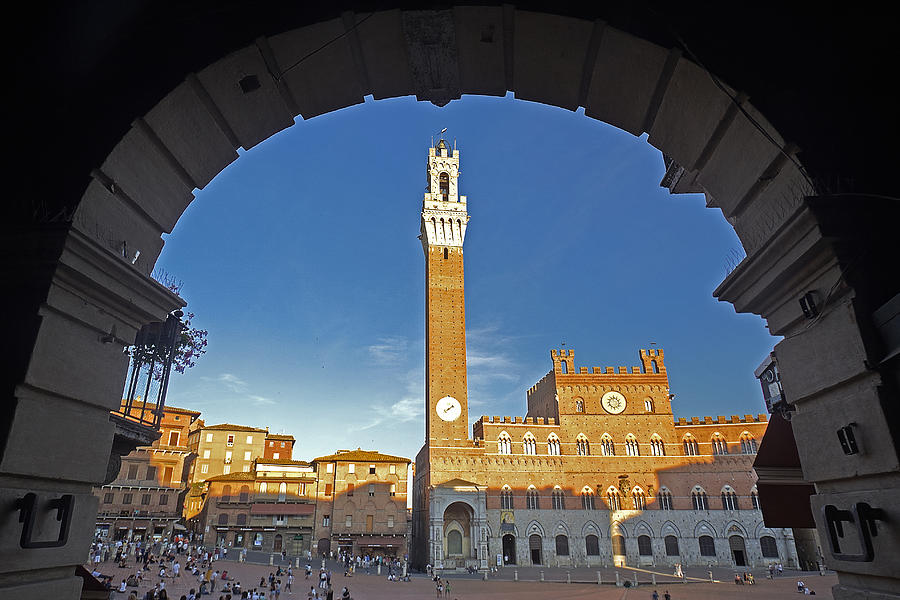 Campo Square (Piazza del Campo), the Mangia Tower (Torre del Mangia), Siena, Tuscany, Italy Photograph by by Andrea Pucci