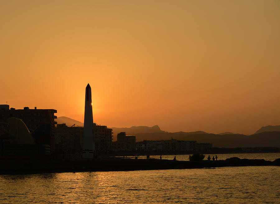 Can Picafort tower at sunset.  Photograph by Ingela Christina Rahm
