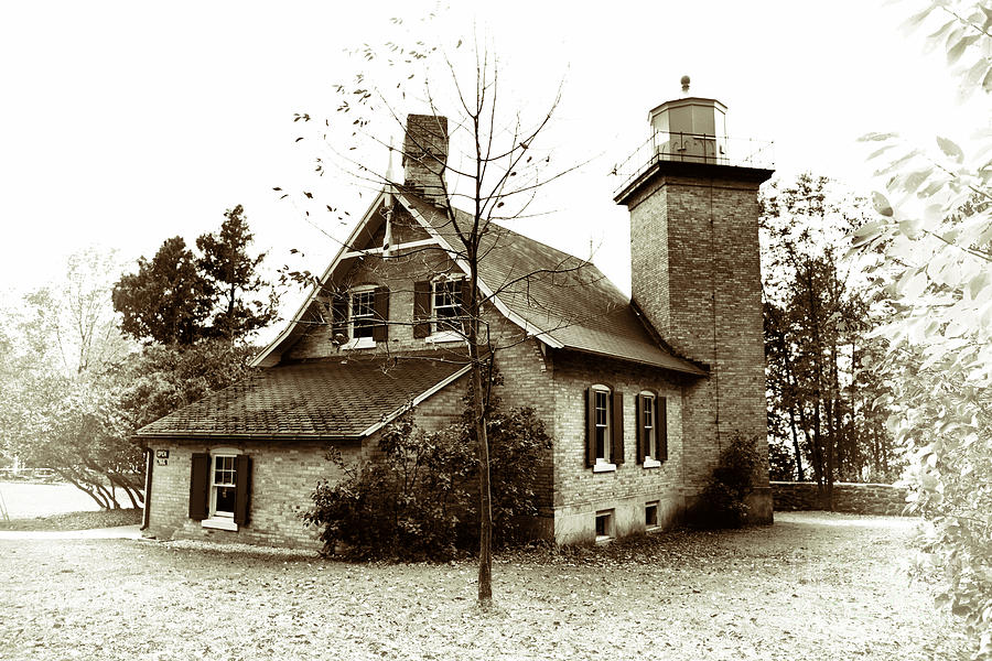 Eagle Bluff Lighthouse BW Photograph by David Arment