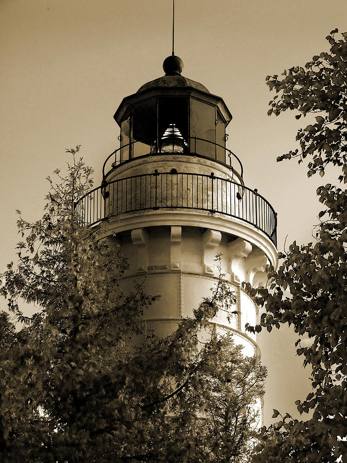 Cana Island Lighthouse - Sepia Photograph by David T Wilkinson