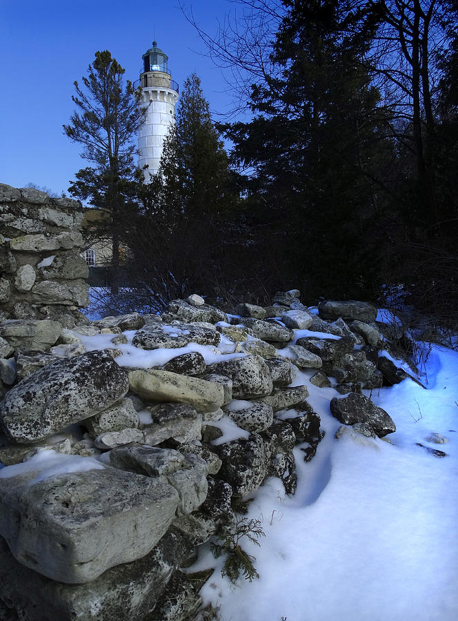 Cana Island Lighthouse Winter Blues Photograph by David T Wilkinson