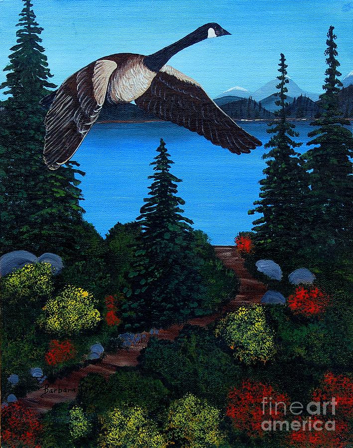 Canada Goose Leaving in the Fall Painting by Barbara A Griffin