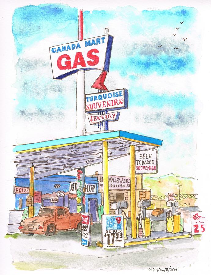 Canada Mart Gas in Route 66, Kingman, Arizona Painting by Carlos G Groppa