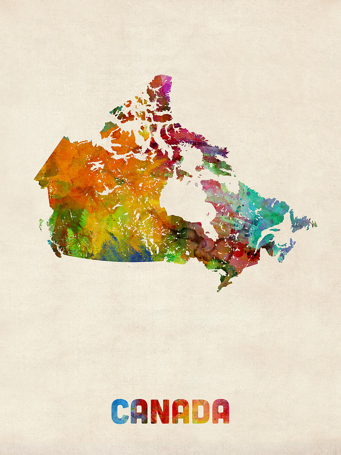 Canada Digital Art - Canada Watercolor Map by Michael Tompsett