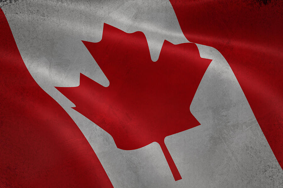 Vintage Digital Art - Canadian flag waving aged canvas by Eti Reid