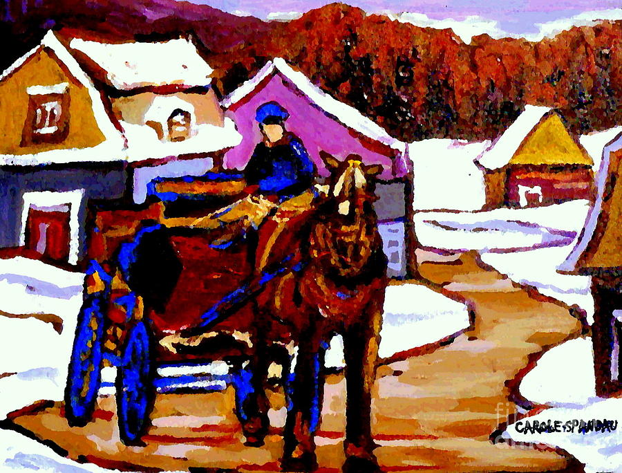 Canadian Landscape Paintings Quebec Village Scenes Horse Sled And Rider Quebec Paintings C Spandau Painting by Carole Spandau