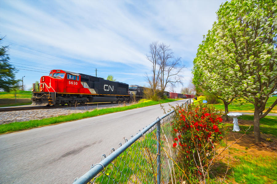 Canadian National in the Spring Oil Painting Style Photograph by Greg  Booher