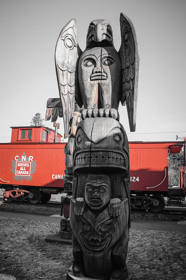 Canadian Totem and Railway Photograph by Roxy Hurtubise