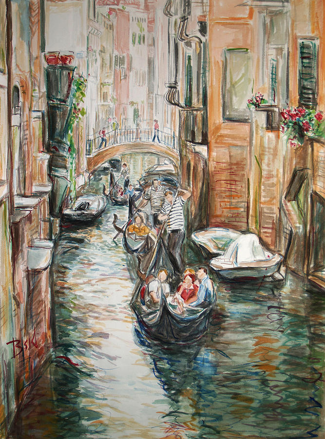 Canal 3 Row a Boat Painting by Becky Kim