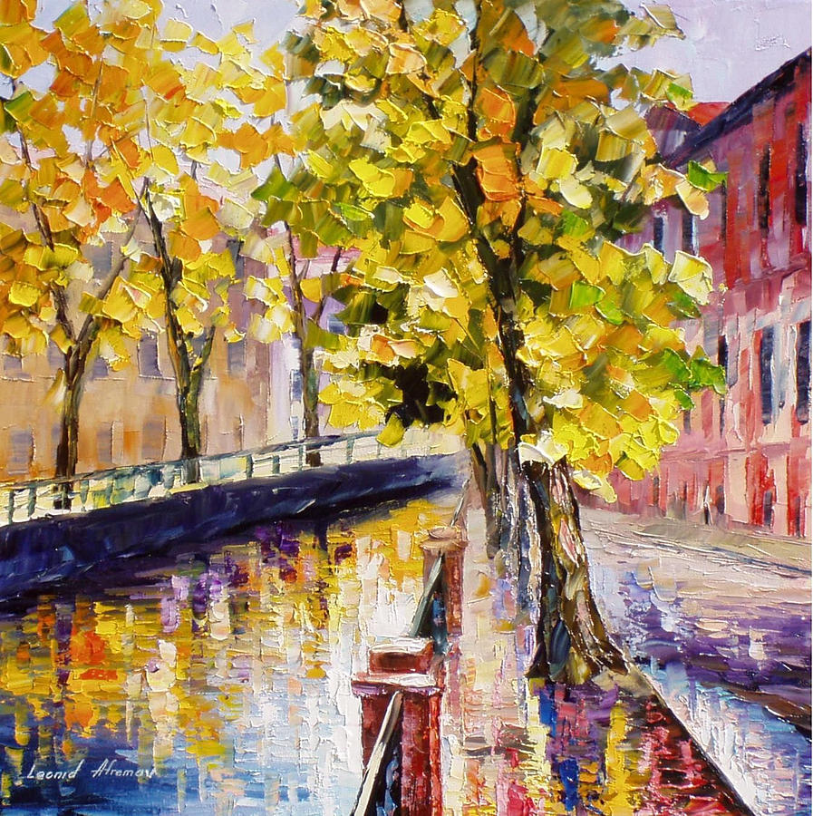 Canal And Tree - PALETTE KNIFE Oil Painting On Canvas By Leonid Afremov ...