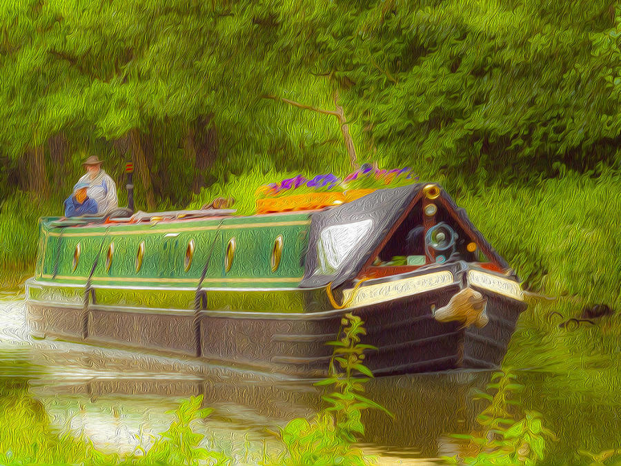 Tree Digital Art - Canal Boat Wey navigation Surrey by Clive Eariss