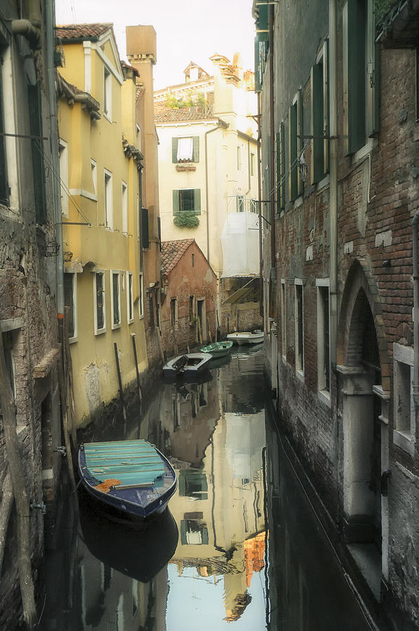 Canal boats and reflections Venice Italy Photograph by Marianne Campolongo