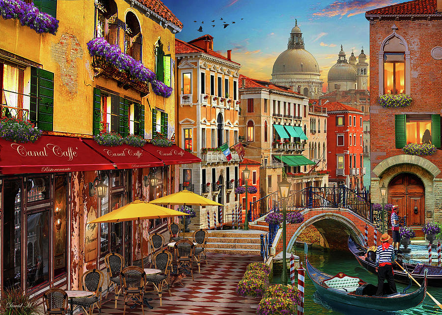 Canal Caffe Venice Drawing by MGL Meiklejohn Graphics Licensing