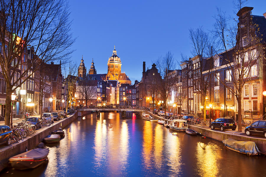 Canal in Amsterdam, The Netherlands by night Photograph by Sara_winter