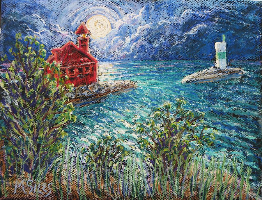 Lake Michigan Painting - Canal Lights by Madonna Siles