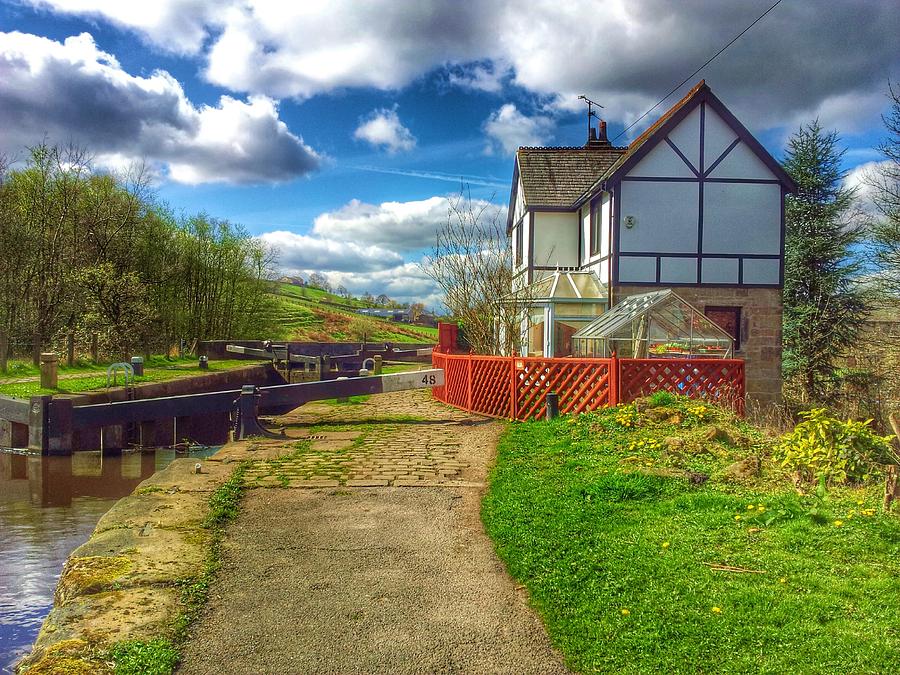 Landscape Photograph - Canal lock and house by Paul Fox