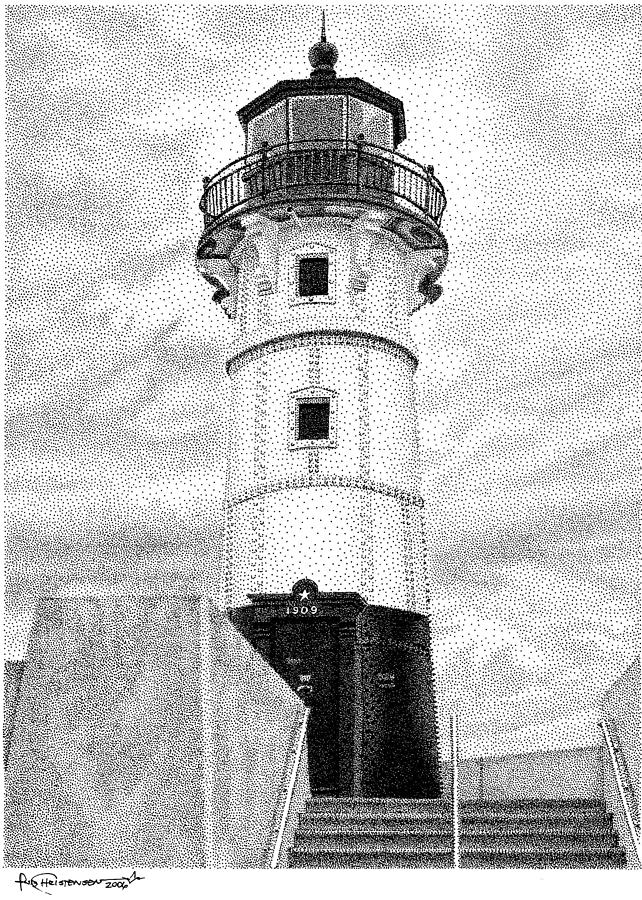 Duluth Drawing - Canal Park Lighthouse by Rob Christensen