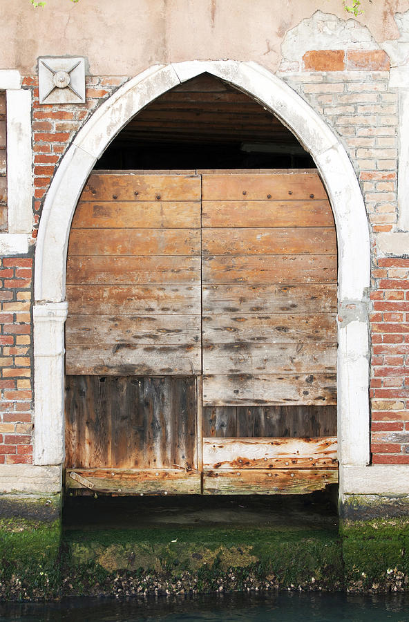 Canalside Weathered Door Venice Italy Photograph