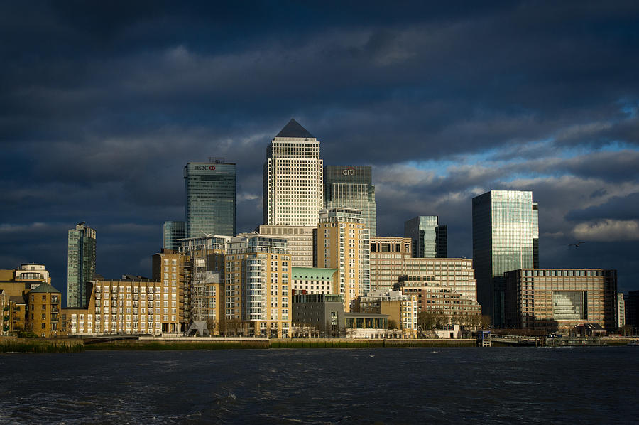 Canary Wharf sunlit from the Thames Photograph by Gary Eason