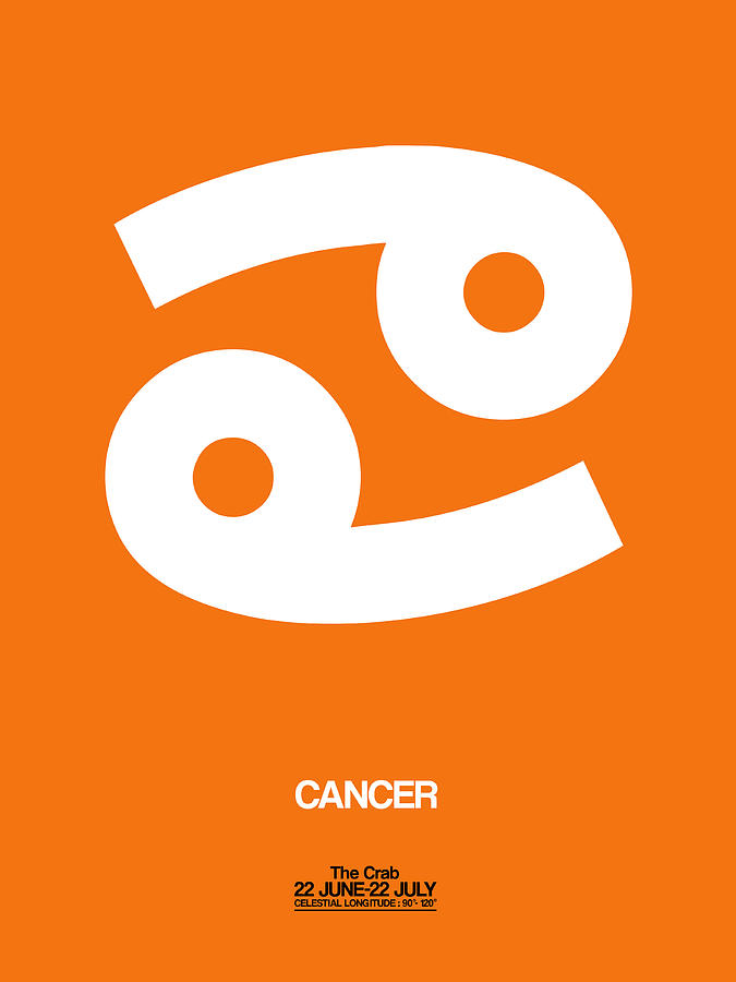 Cancer Digital Art - Cancer Zodiac Sign White on Orange by Naxart Studio
