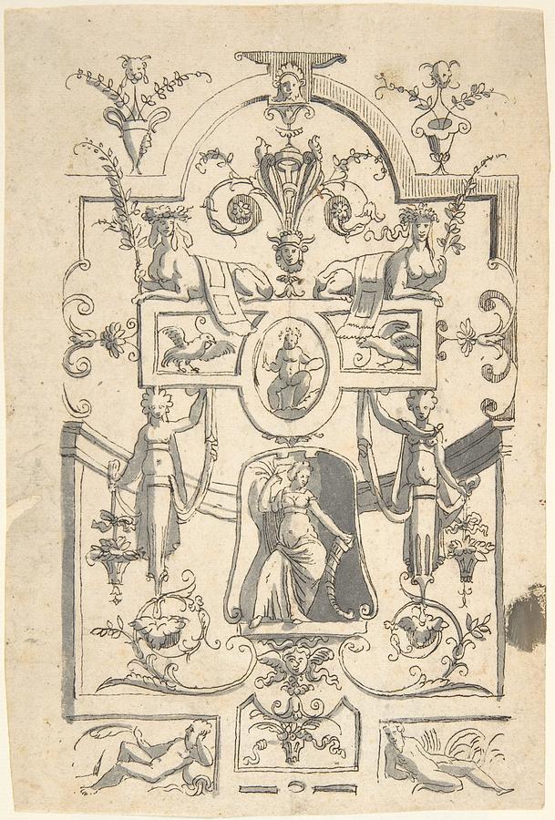 Candelabra Grotesque With A Female Drawing by Anonymous, Italian, 16th ...